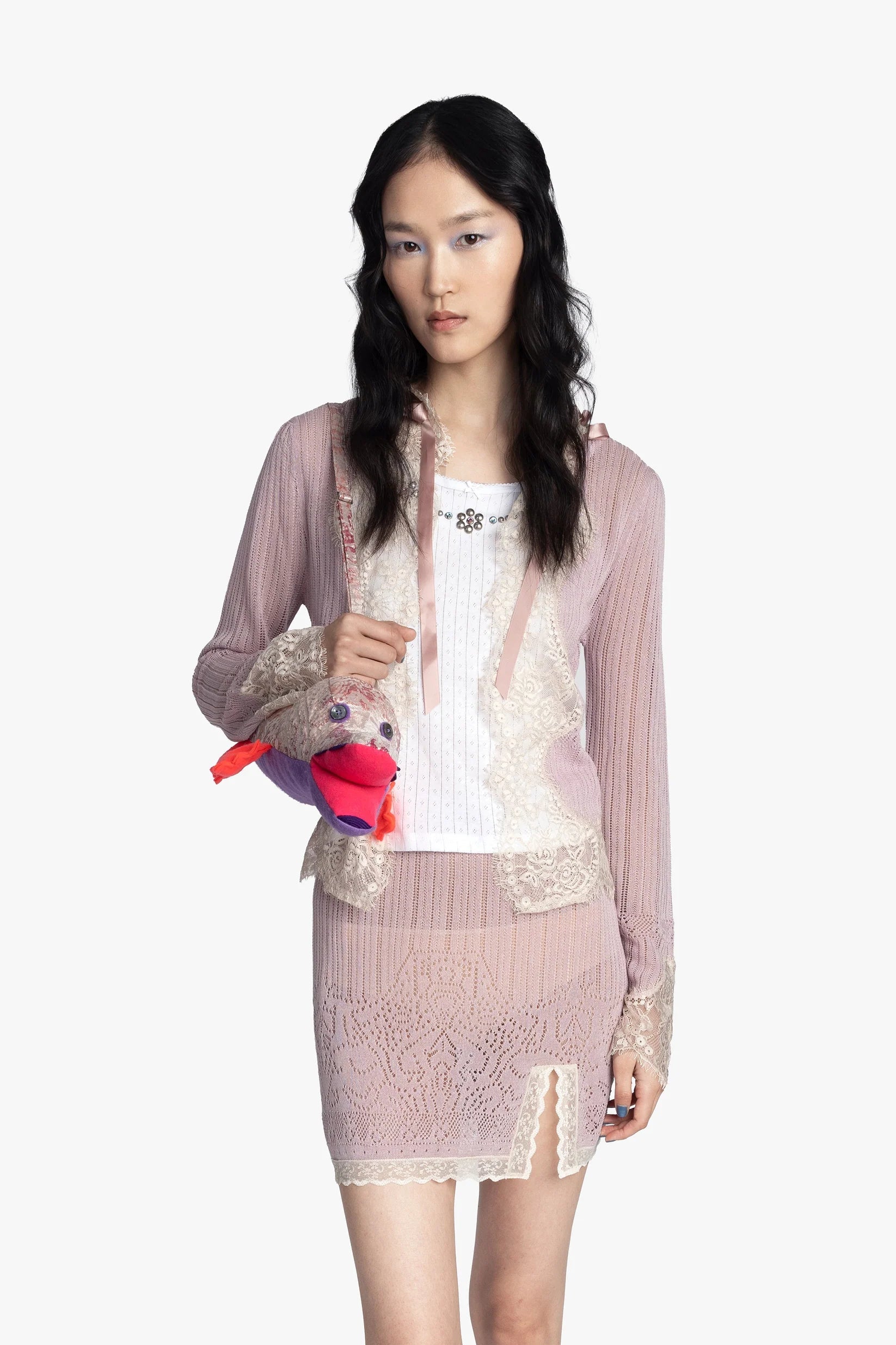 Lingerie Lace Knit Cardigan - Blush Anna Sui