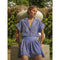 Dark Slate Gray Guayaba Crop Top in Blue Stripes