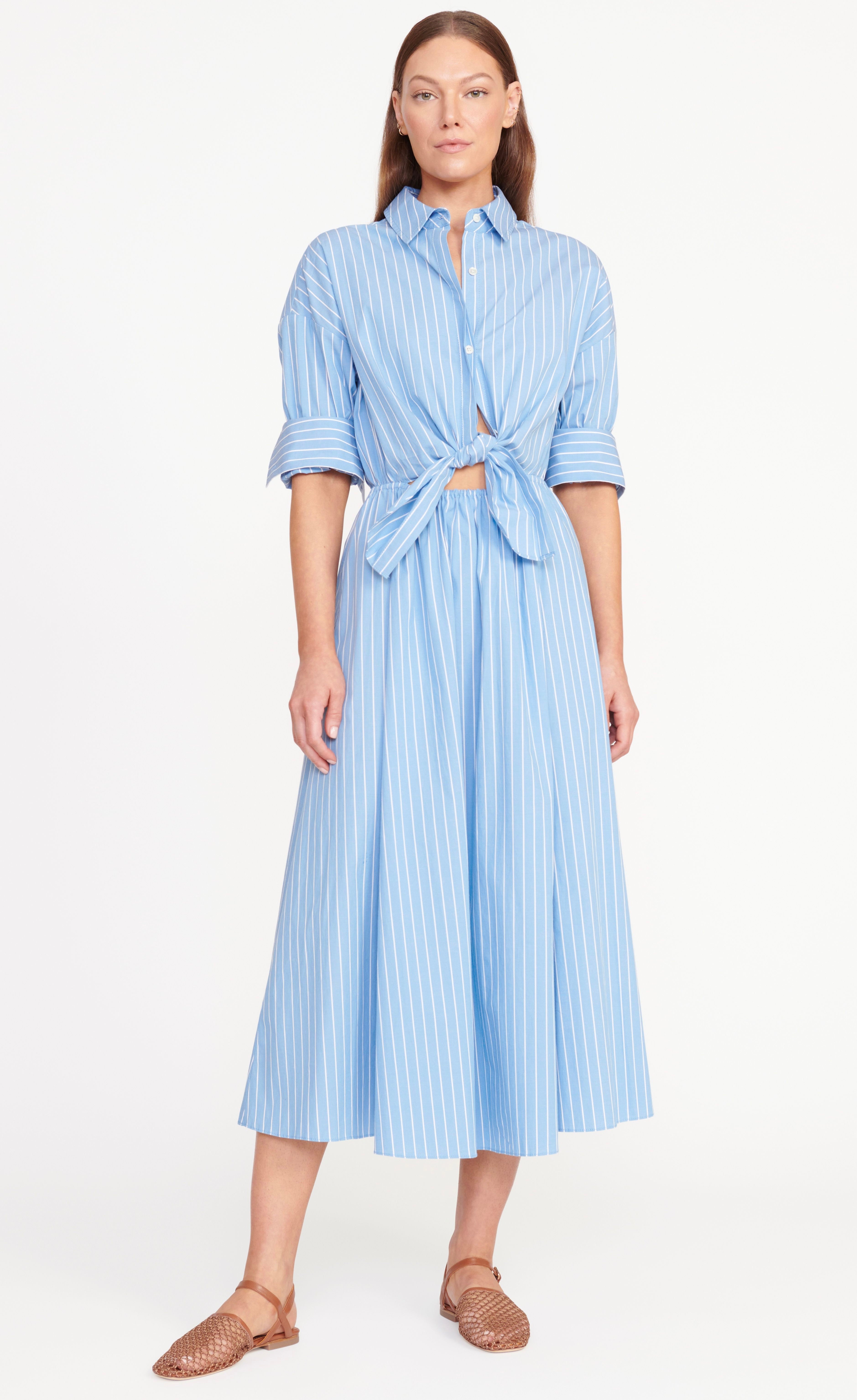 Staud Lisa Dress in Azure Pinstripe