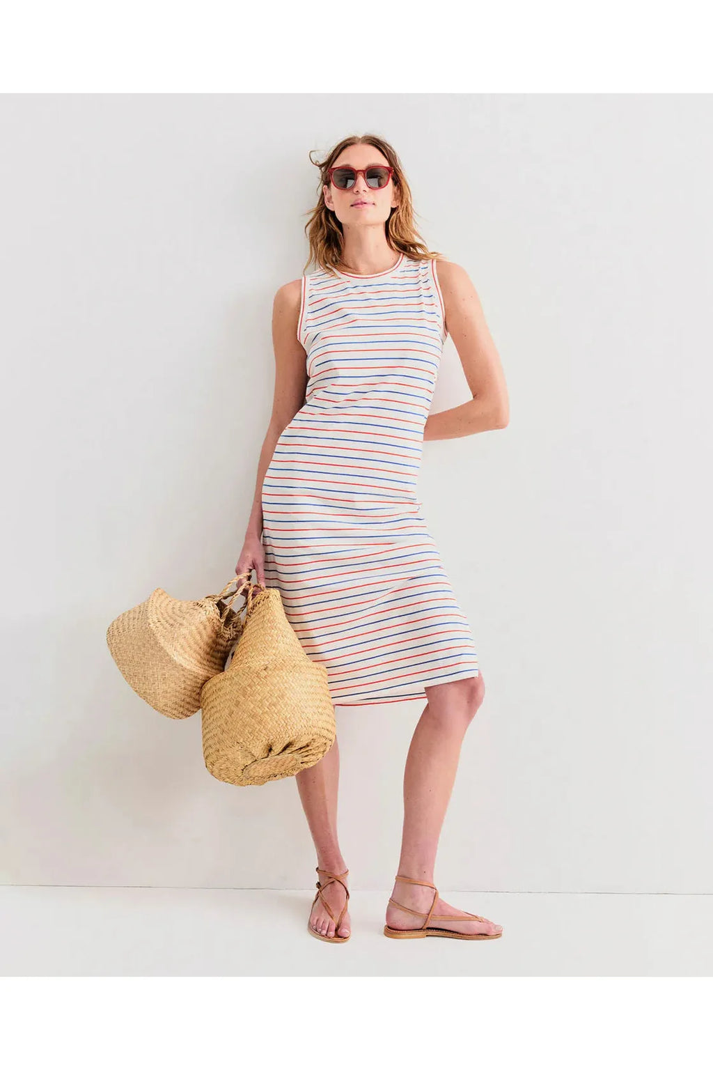 The Tank Dress - White/Blue/Poppy Pinstripe Kule