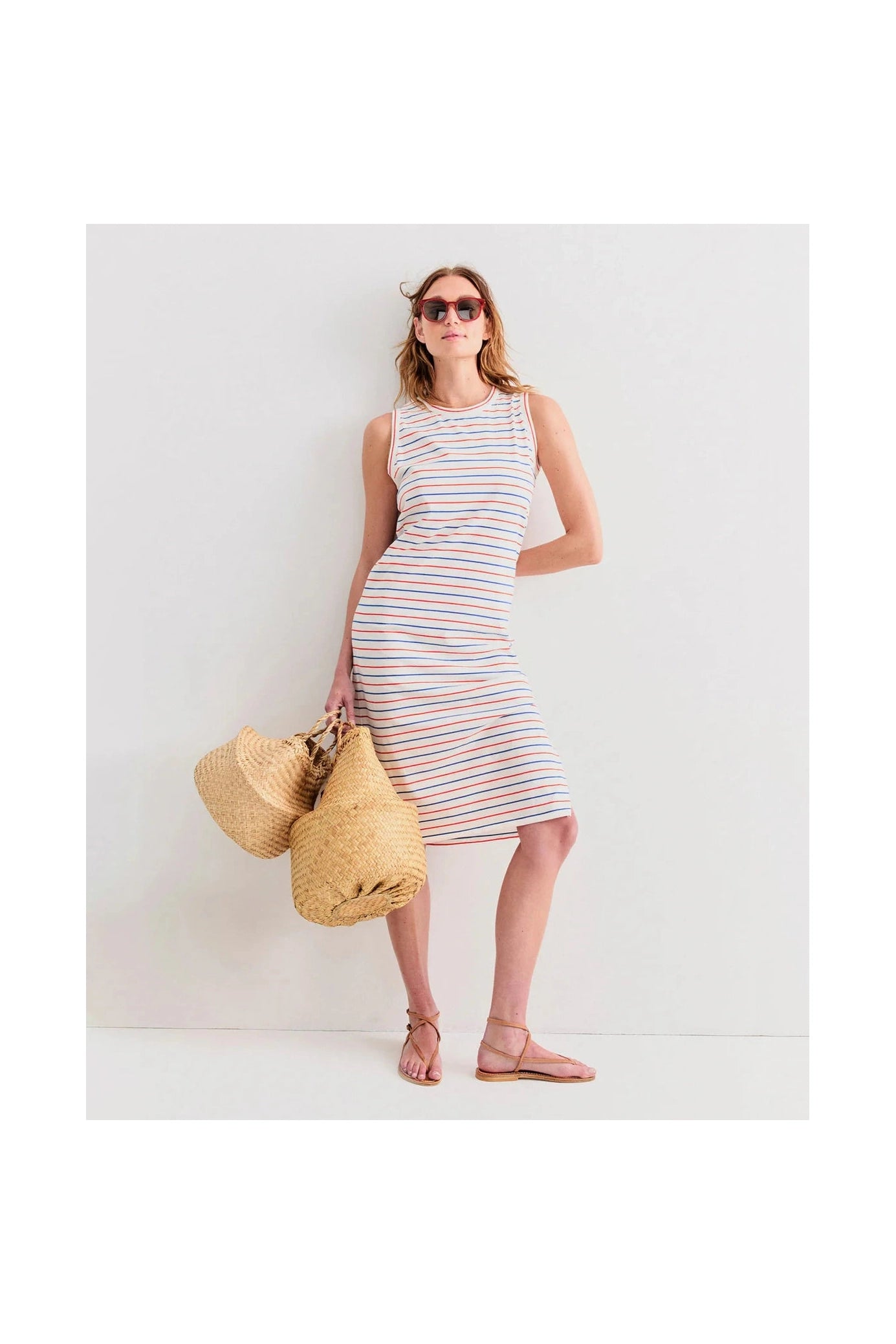 The Tank Dress - White/Blue/Poppy Pinstripe Kule