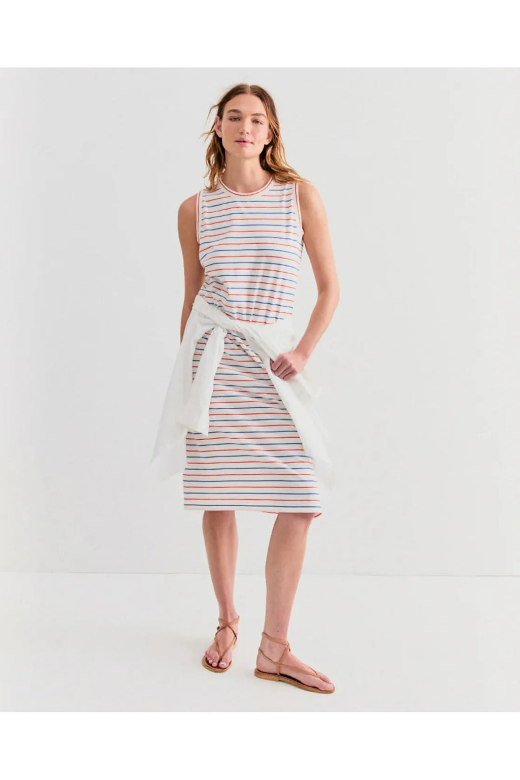 The Tank Dress - White/Blue/Poppy Pinstripe Kule