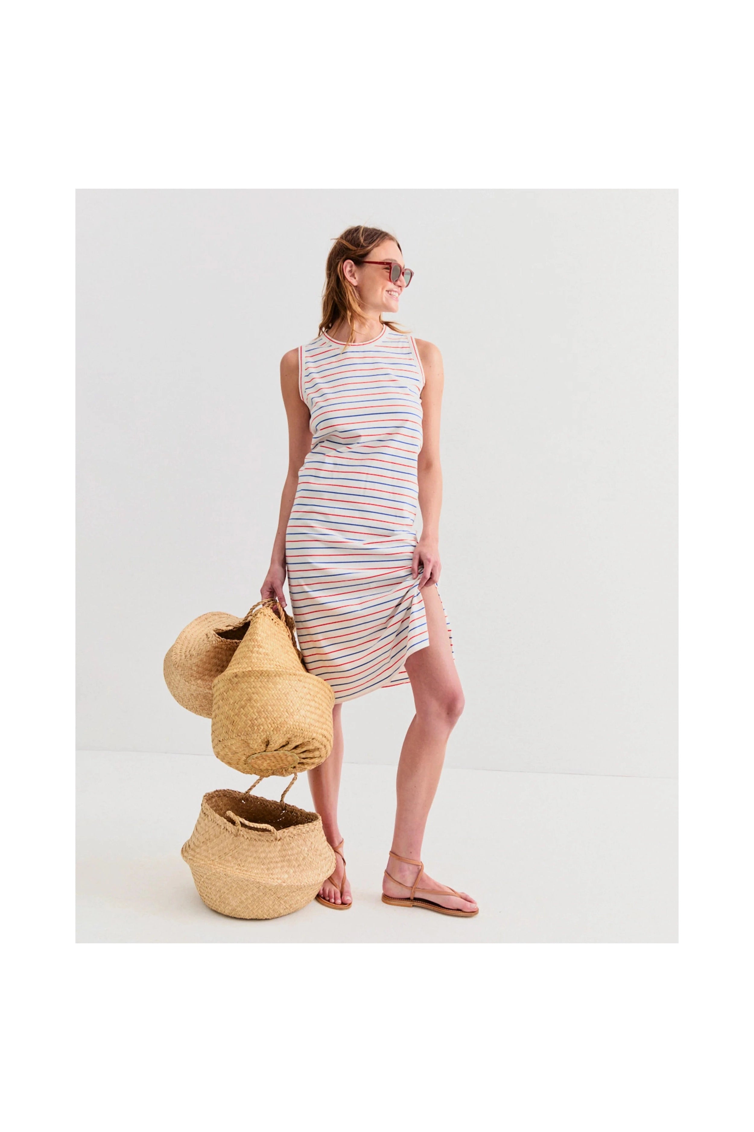 The Tank Dress - White/Blue/Poppy Pinstripe Kule