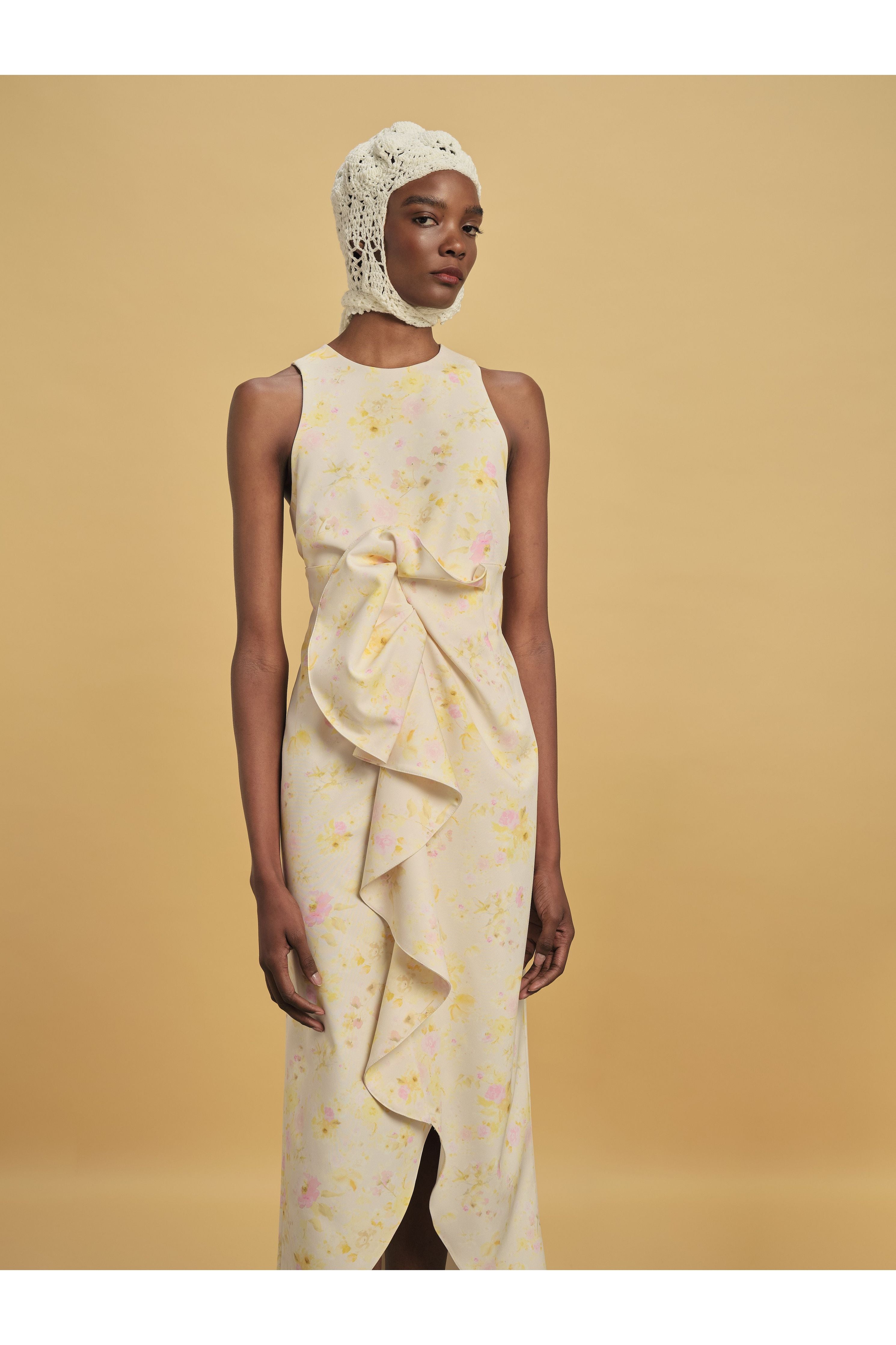 LIV DRESS YELLOW PEONY CREPE Kika Vargas