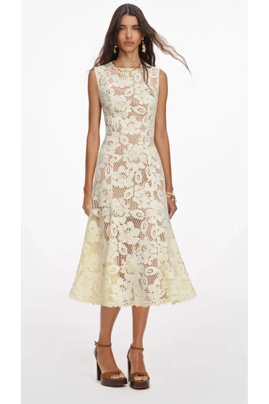 Yellow Crochet Lace Midi Dress SELF-PORTRAIT
