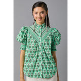 Hope for Flowers Smocked Shirt Jade Woodblock