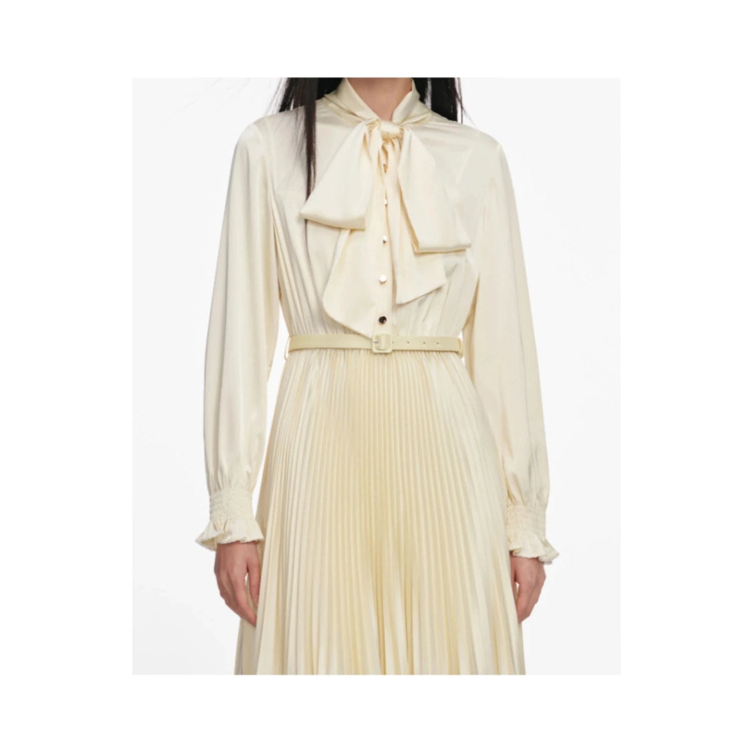 Yellow Satin Lace Midi Dress SELF-PORTRAIT