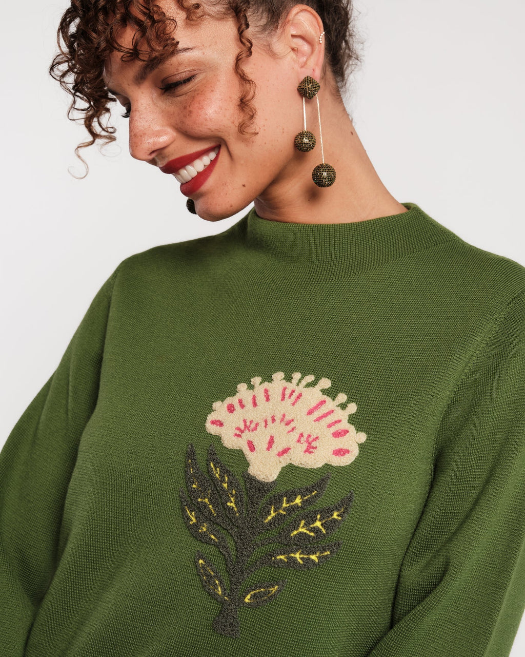 Annie Dress Heirloom Floral Merino Wool Blend Green/Multi Frances Valentine