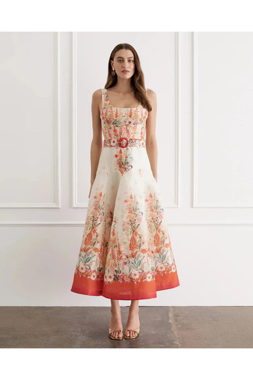 Bouquet Phoebe Midi Dress Aqua Blu