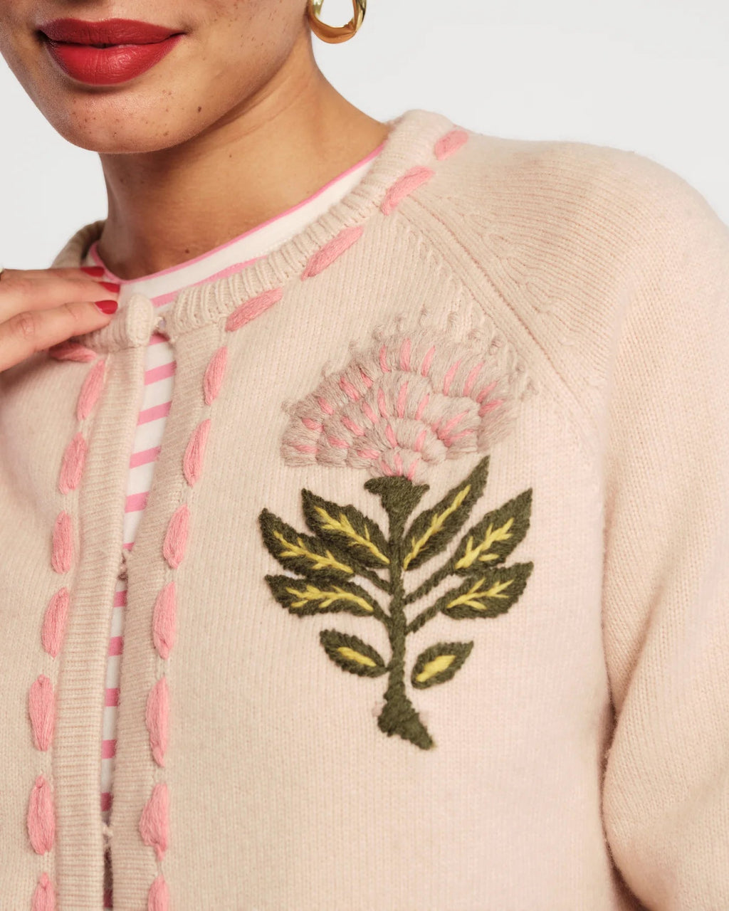 Border Flower Cardigan Heirloom Floral Wool/Cashmere Oyster/Multi Frances Valentine