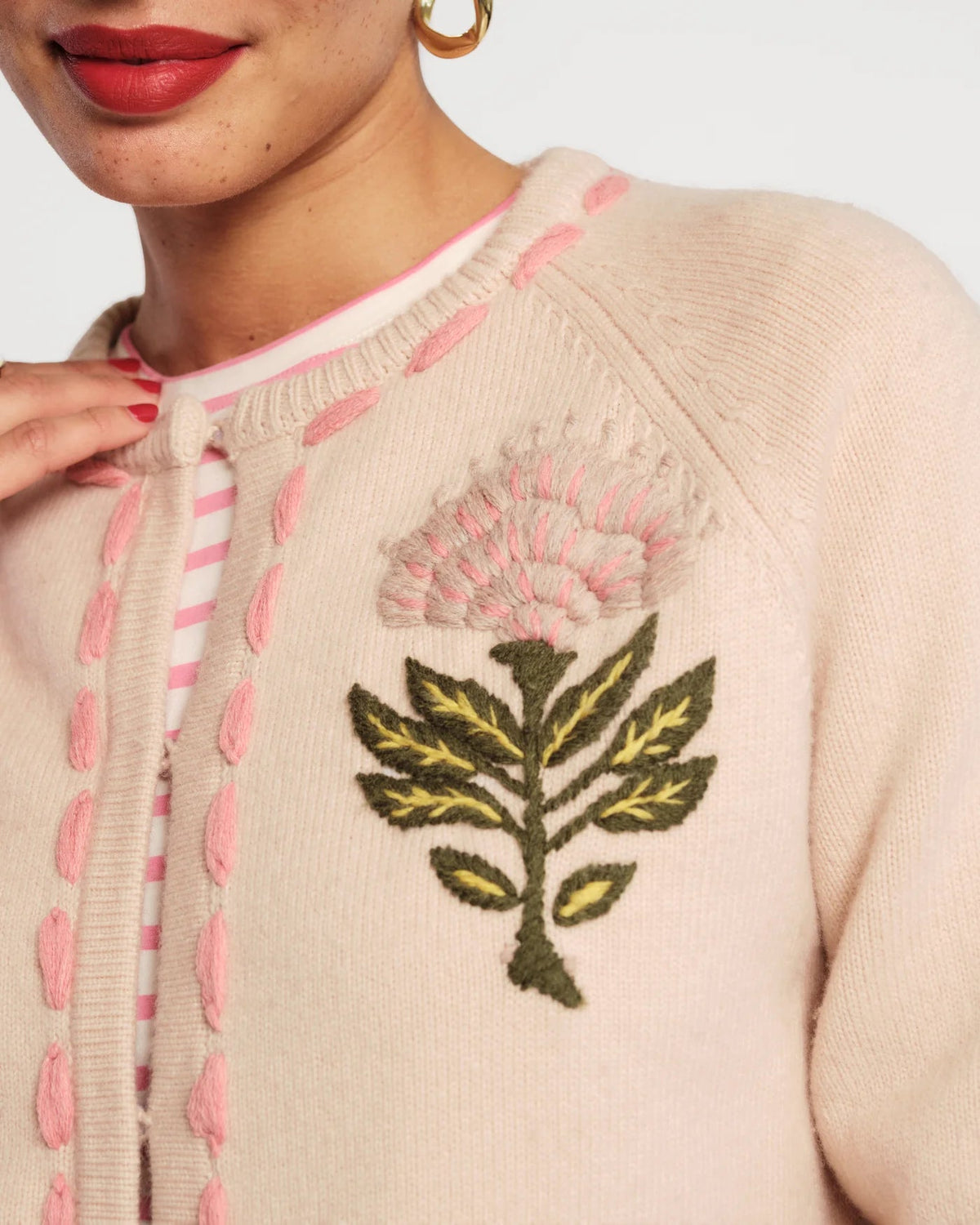 Border Flower Cardigan Heirloom Floral Wool/Cashmere Oyster/Multi Frances Valentine