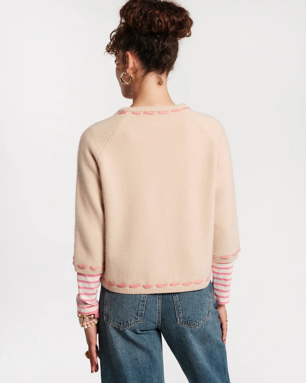 Border Flower Cardigan Heirloom Floral Wool/Cashmere Oyster/Multi Frances Valentine