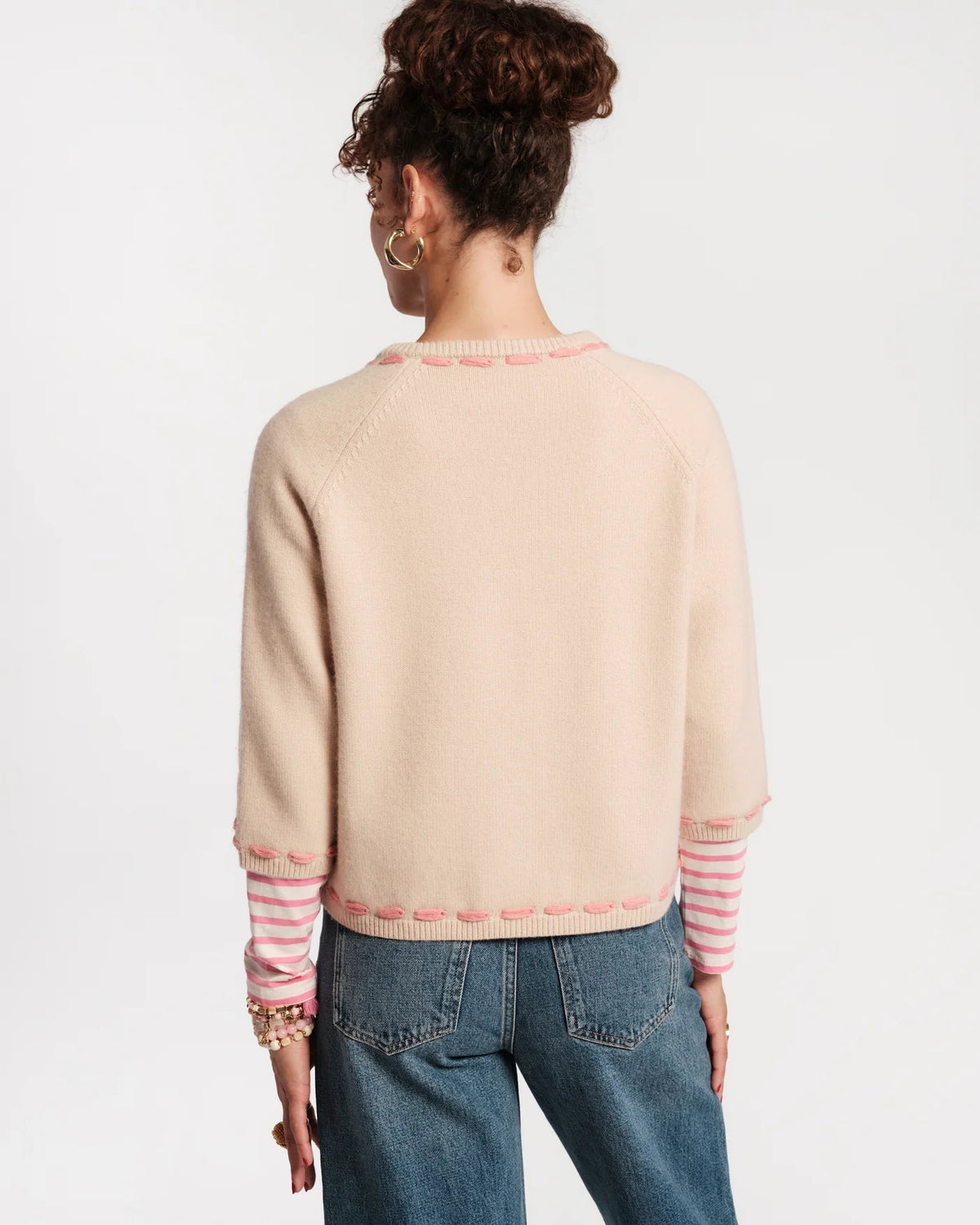 Border Flower Cardigan Heirloom Floral Wool/Cashmere Oyster/Multi Frances Valentine