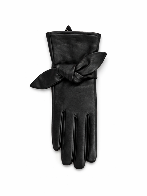 Bow Leather Glove Leather 100% Sheepskin Black by Frances Valentine
