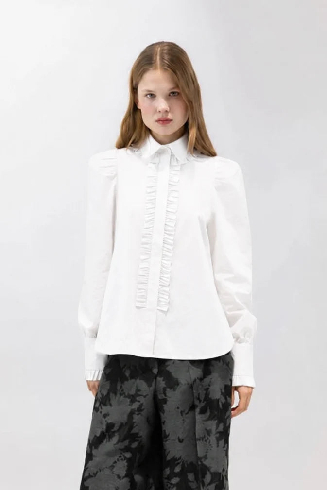 Poplin Romantic Shirt with Rhinestone Details Psophia