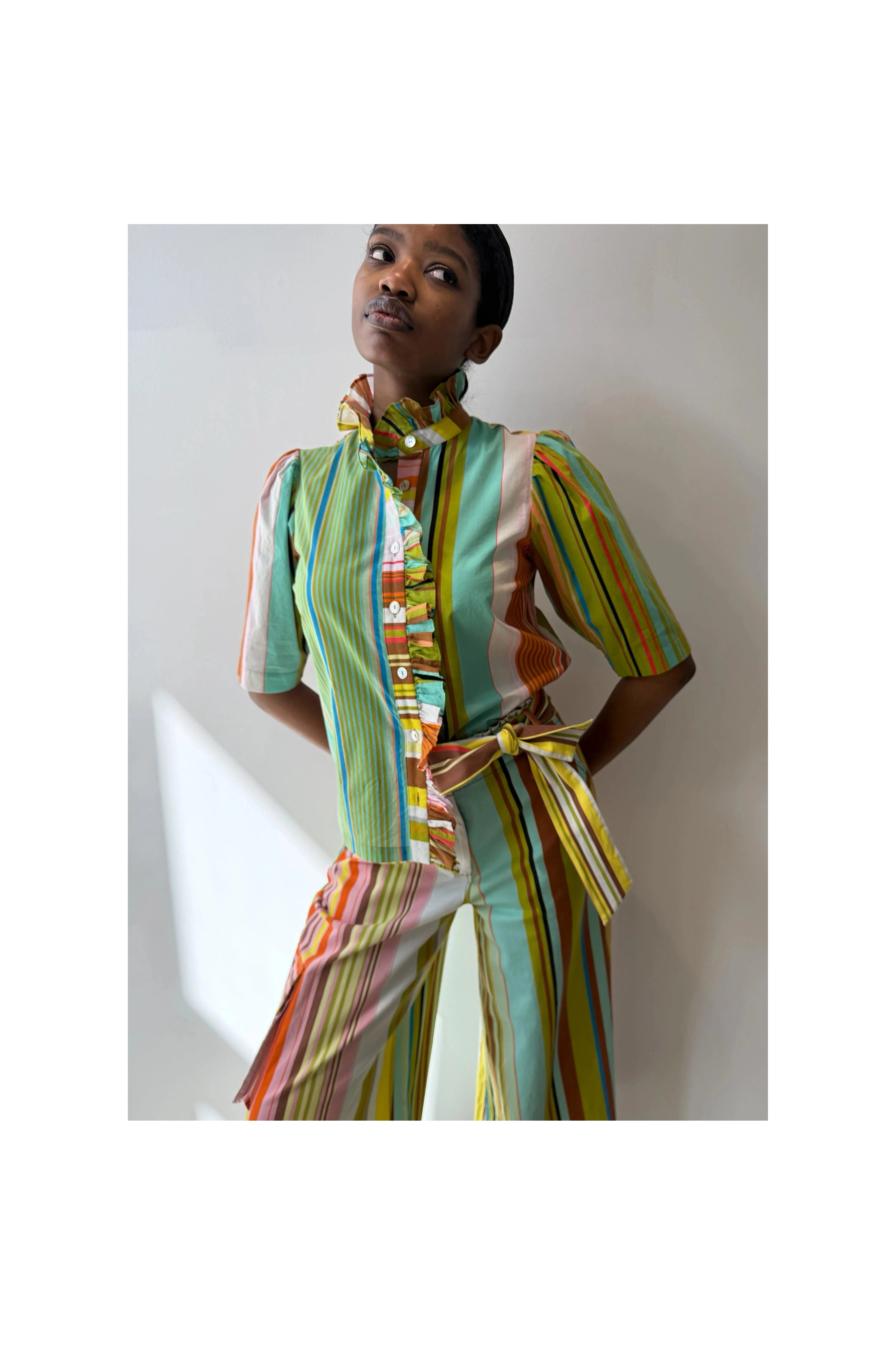 Frilled Buttondown (Combo Stripes) Hope for Flowers by Tracy Reece