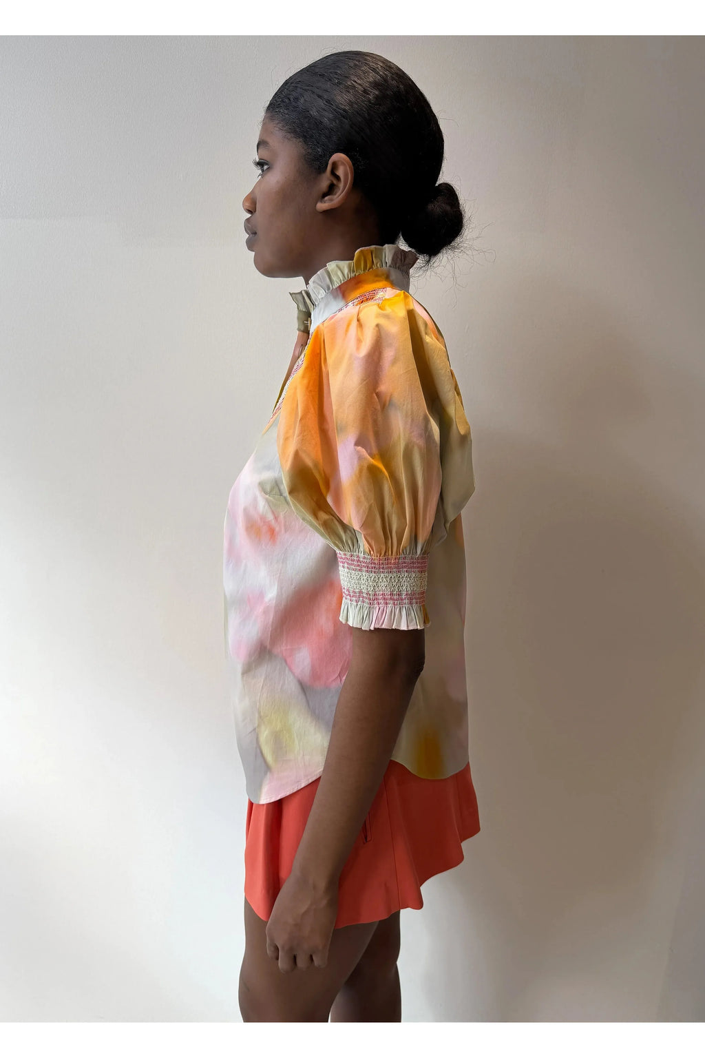 Short Sleeve Smocked Shirt (Diffused Floral) Hope for Flowers by Tracy Reece