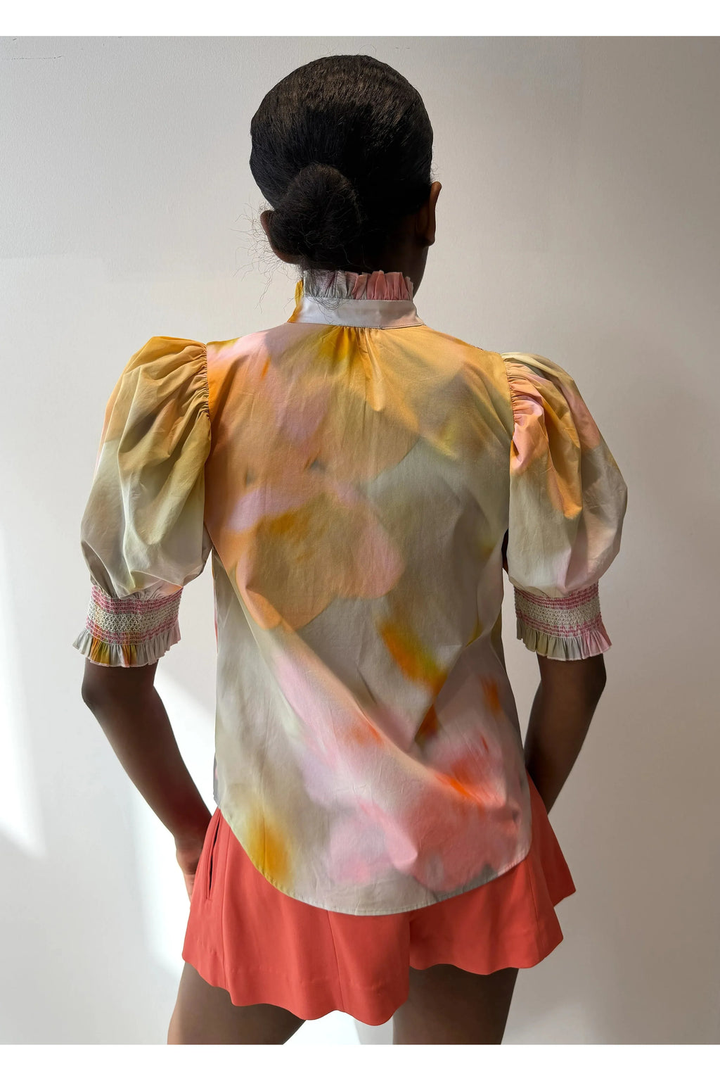 Short Sleeve Smocked Shirt (Diffused Floral) Hope for Flowers by Tracy Reece