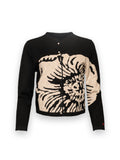 Darling Cardigan Carefree Chrysanthemum Jacquard Wool Blend Black/Camel Frances Valentine