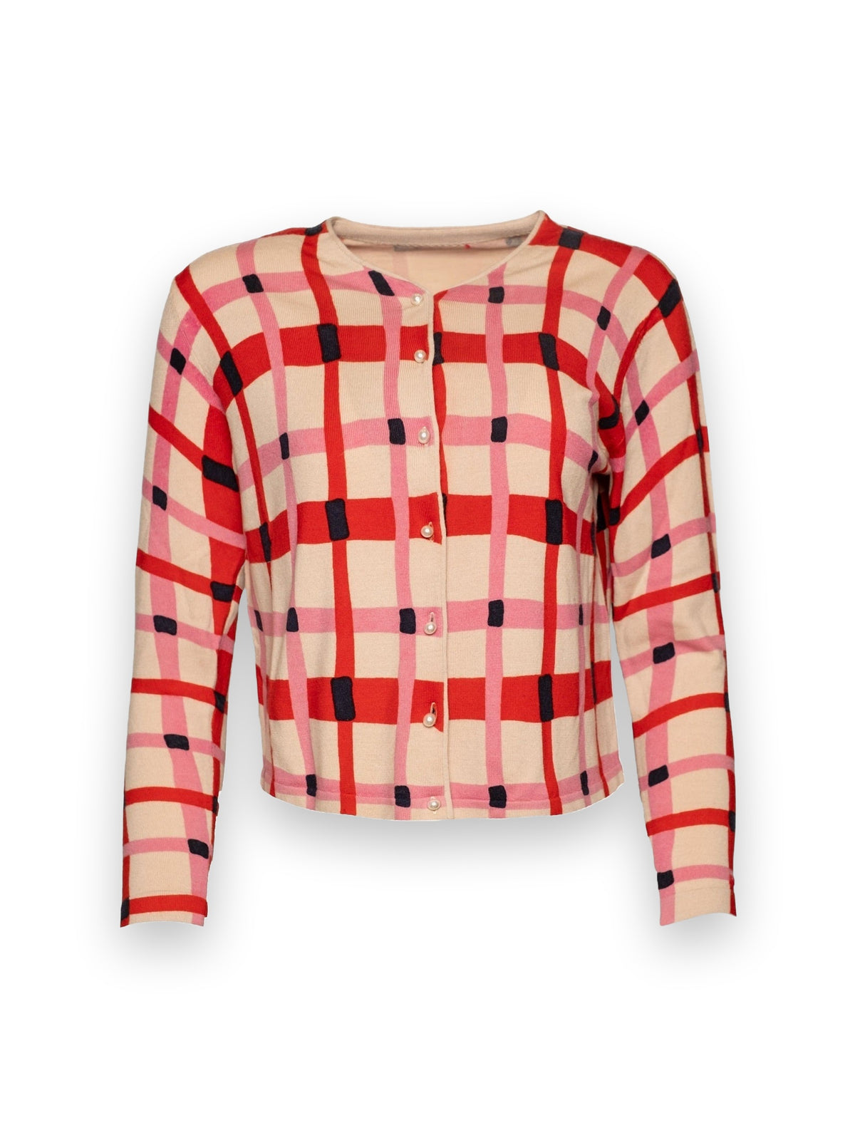 Darling Cardigan Lollipop Lattice 100% Merino Wool Pink/Red/Multi Frances Valentine