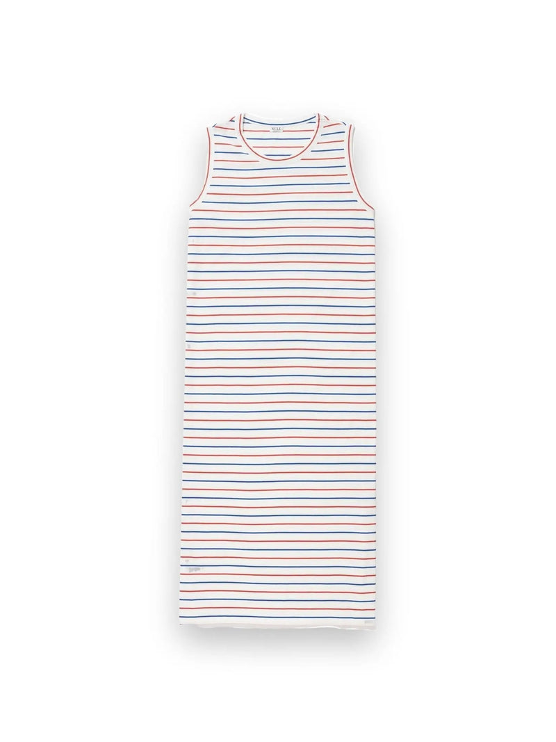 The Tank Dress - White/Blue/Poppy Pinstripe