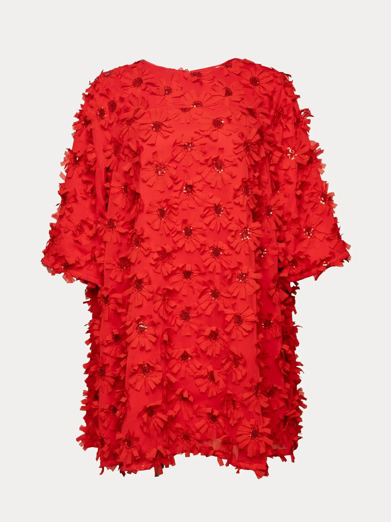 Edie Mini Dress Daisy Applique Poly Red