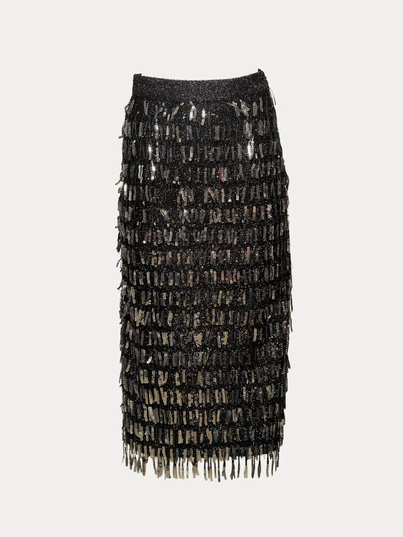 Shimmy Skirt Sequin Mesh Black