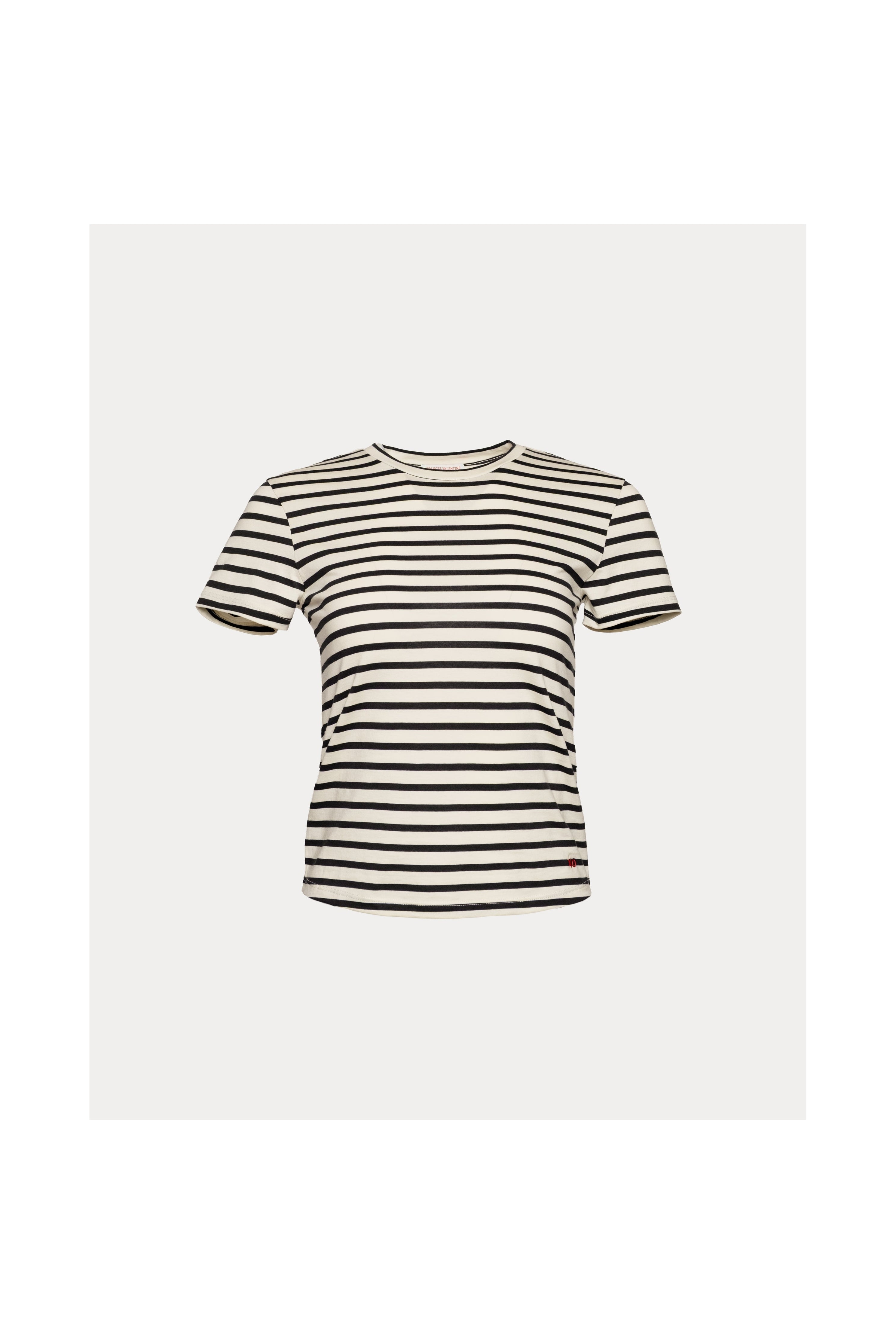 Super Crewneck T Stripe Pima Cotton Oyster/Black Frances Valentine