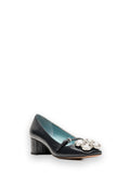 Josephine Heel Crinkled Leather Leather Navy Frances Valentine