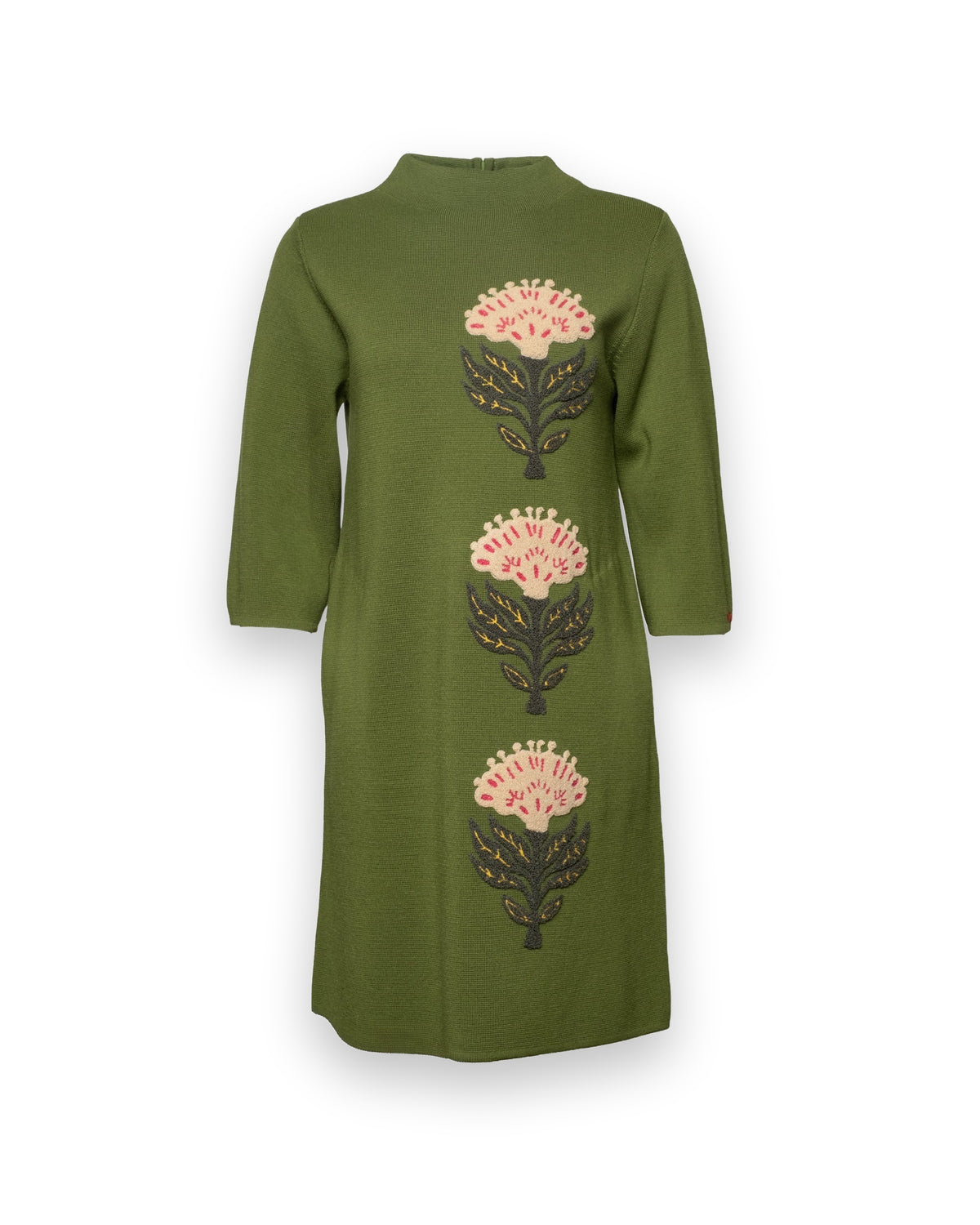 Annie Dress Heirloom Floral Merino Wool Blend Green/Multi Frances Valentine