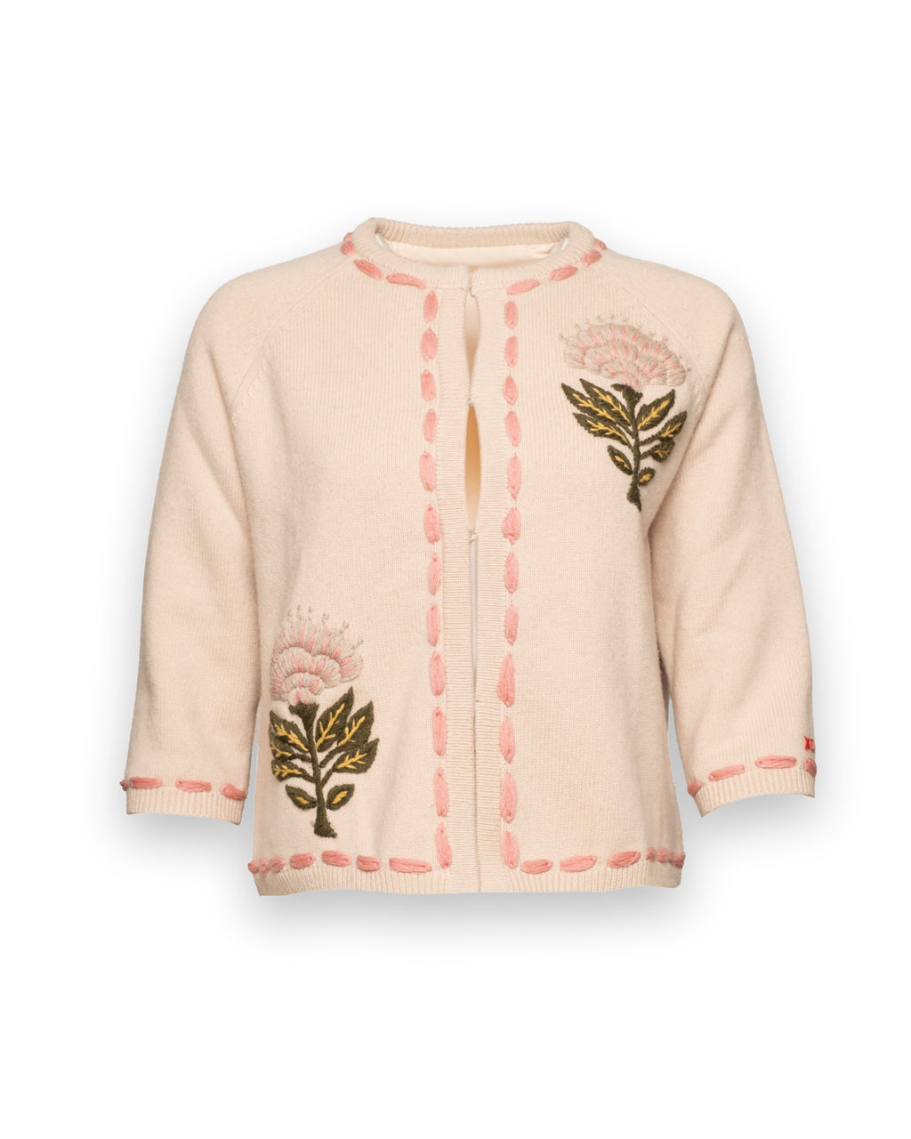 Border Flower Cardigan Heirloom Floral Wool/Cashmere Oyster/Multi Frances Valentine