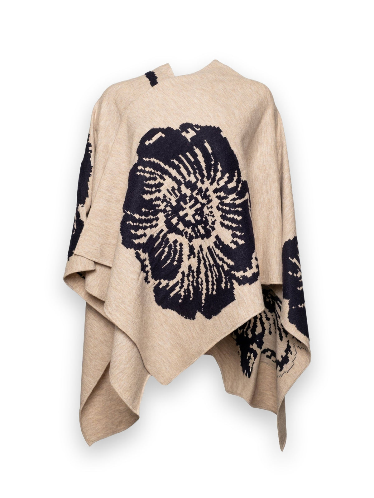 Ginny Wrap Carefree Chrysanthemum Jacquard Wool Blend Camel/Navy OS Frances Valentine