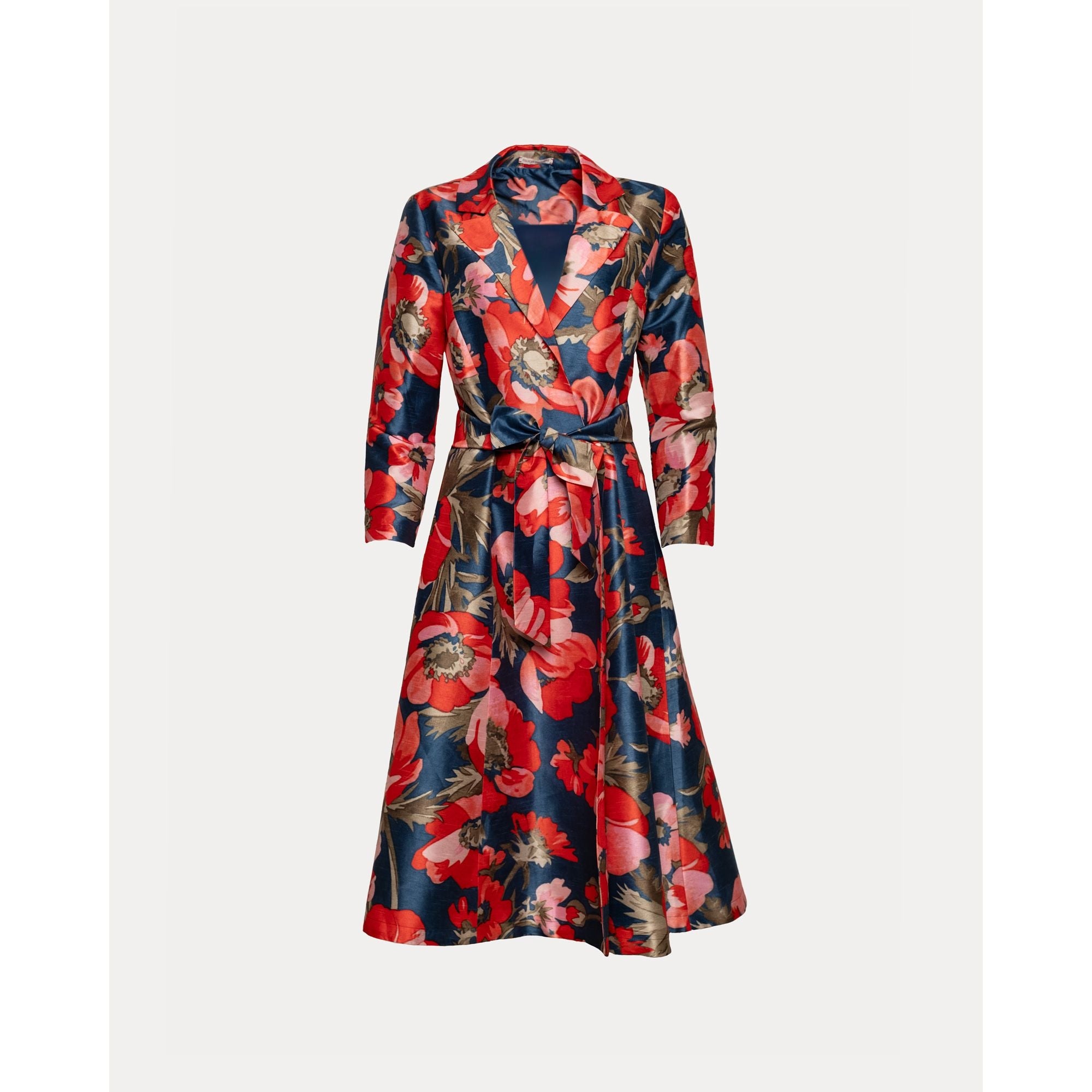 Lucille Wrap Dress Paradise Poppy Poly Dupion Navy/Red/Multi