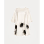 Edie Mini Dress Feather Pouf Dutch Satin Oyster/Black