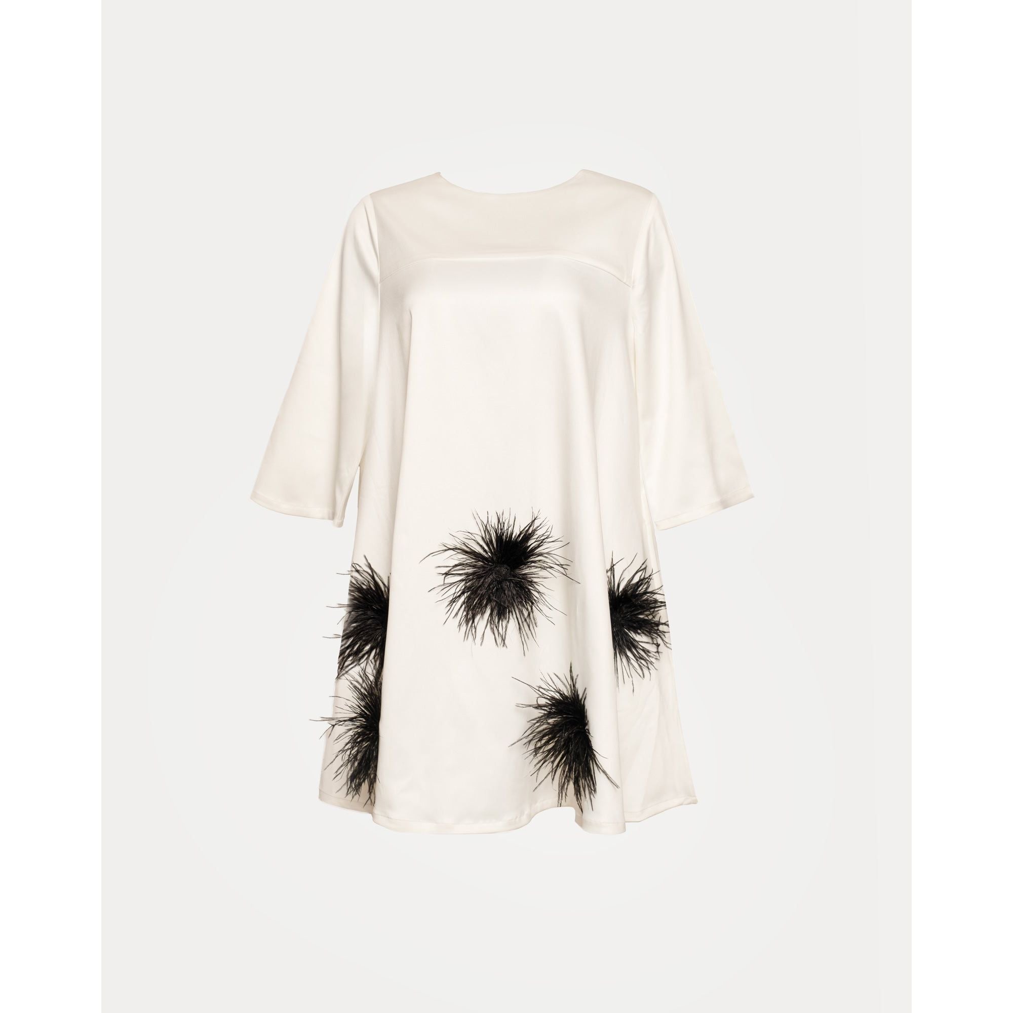 Edie Mini Dress Feather Pouf Dutch Satin Oyster/Black