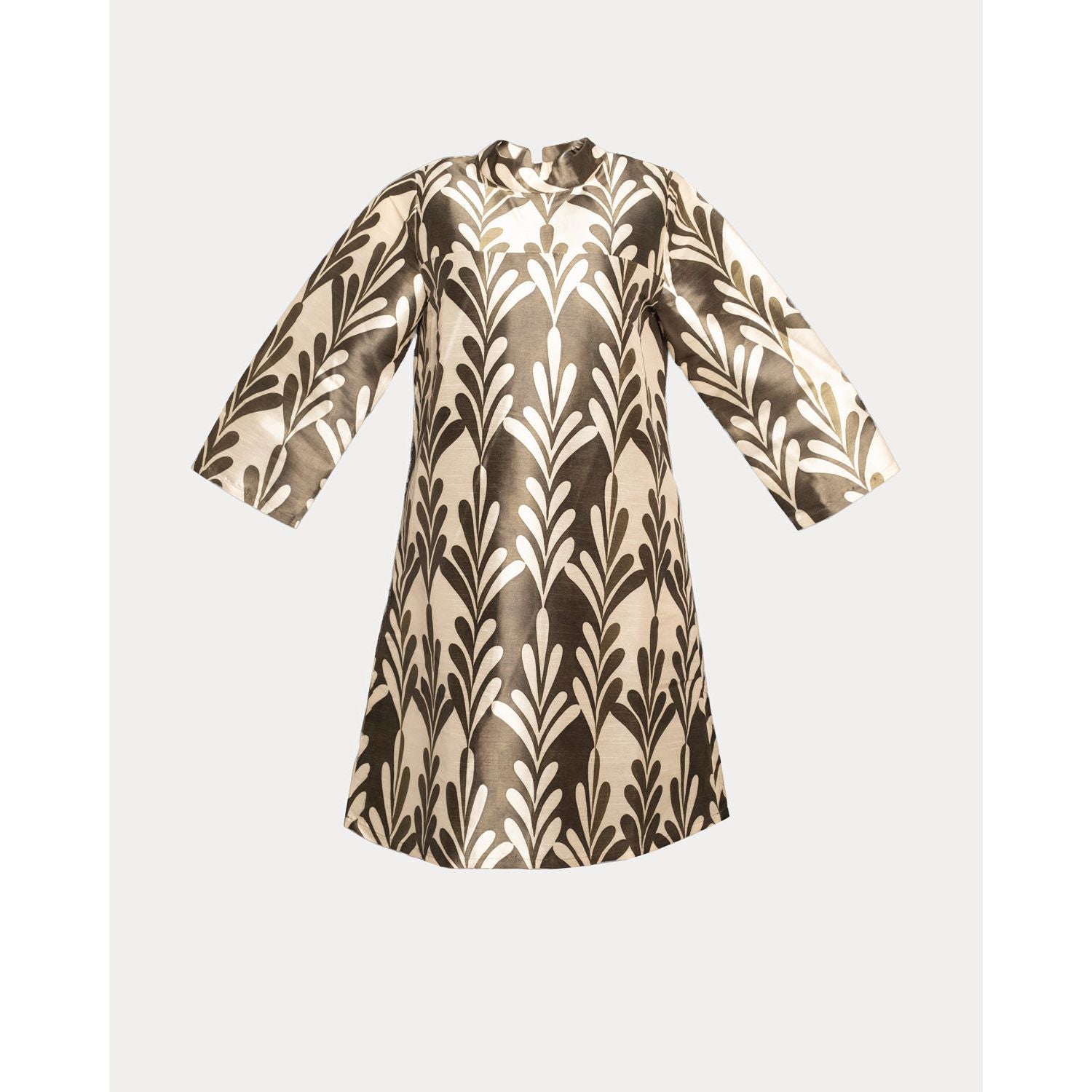 Diplomat Mini Dress Royal Palm Poly Dupion Oyster/Olive