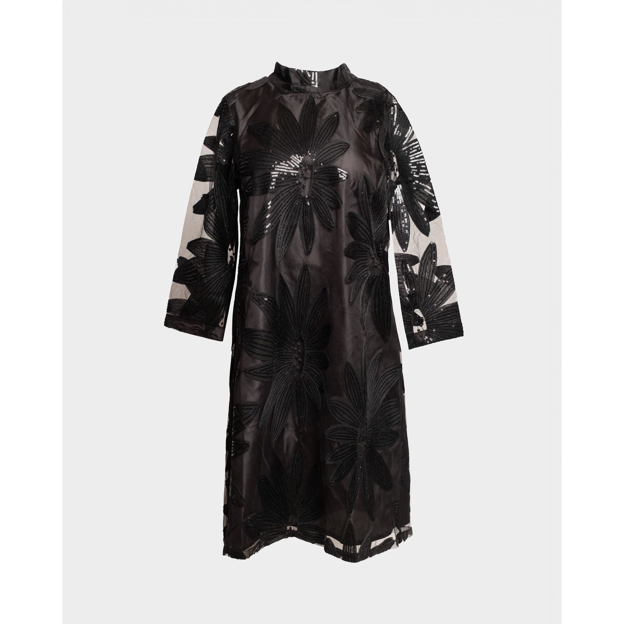 Diplomat Mini Dress Sequin Floral Tulle Mesh/Sequin Black