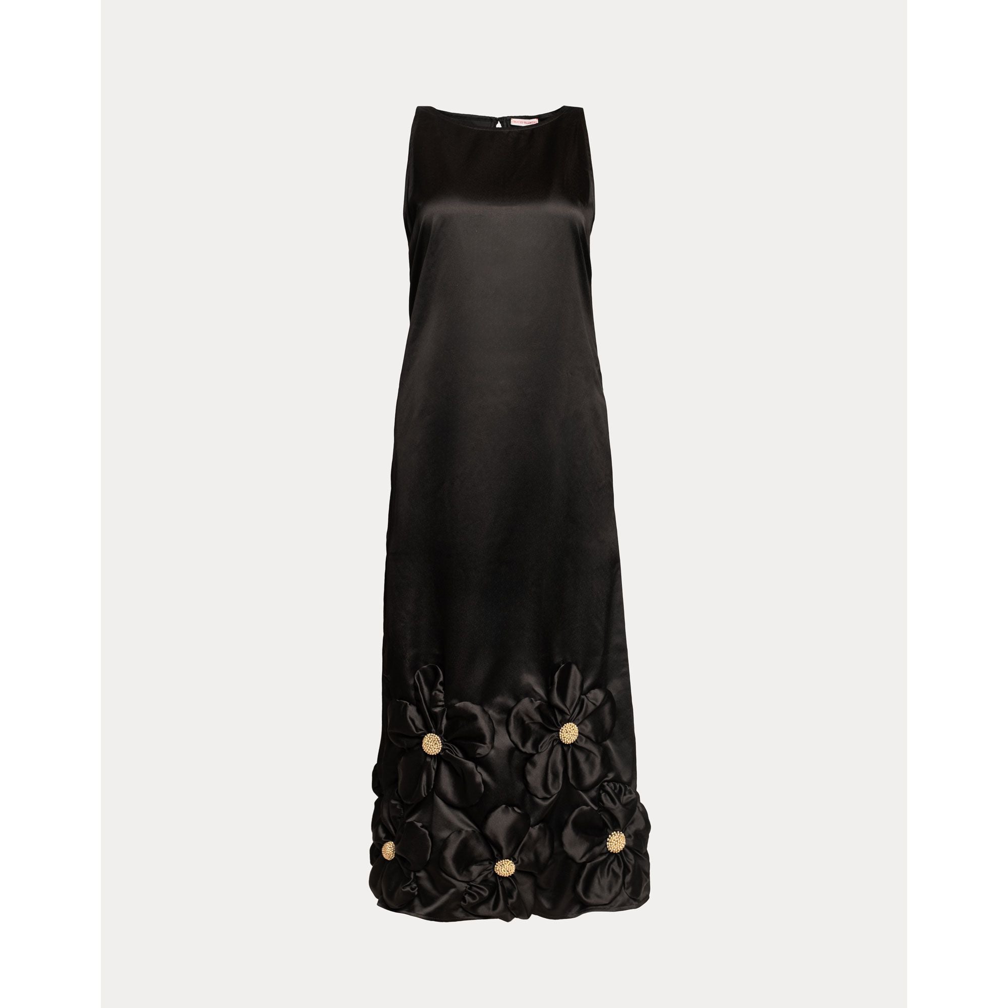 Francesca Maxi Dress w/Flowers Floral Satin Poly Satin Black