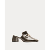 Natty Mule w/Heel Snake Emboss Leather Olive