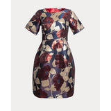 Michelle Mini Dress Floating Floral Jacquard Navy/Gold/Multi
