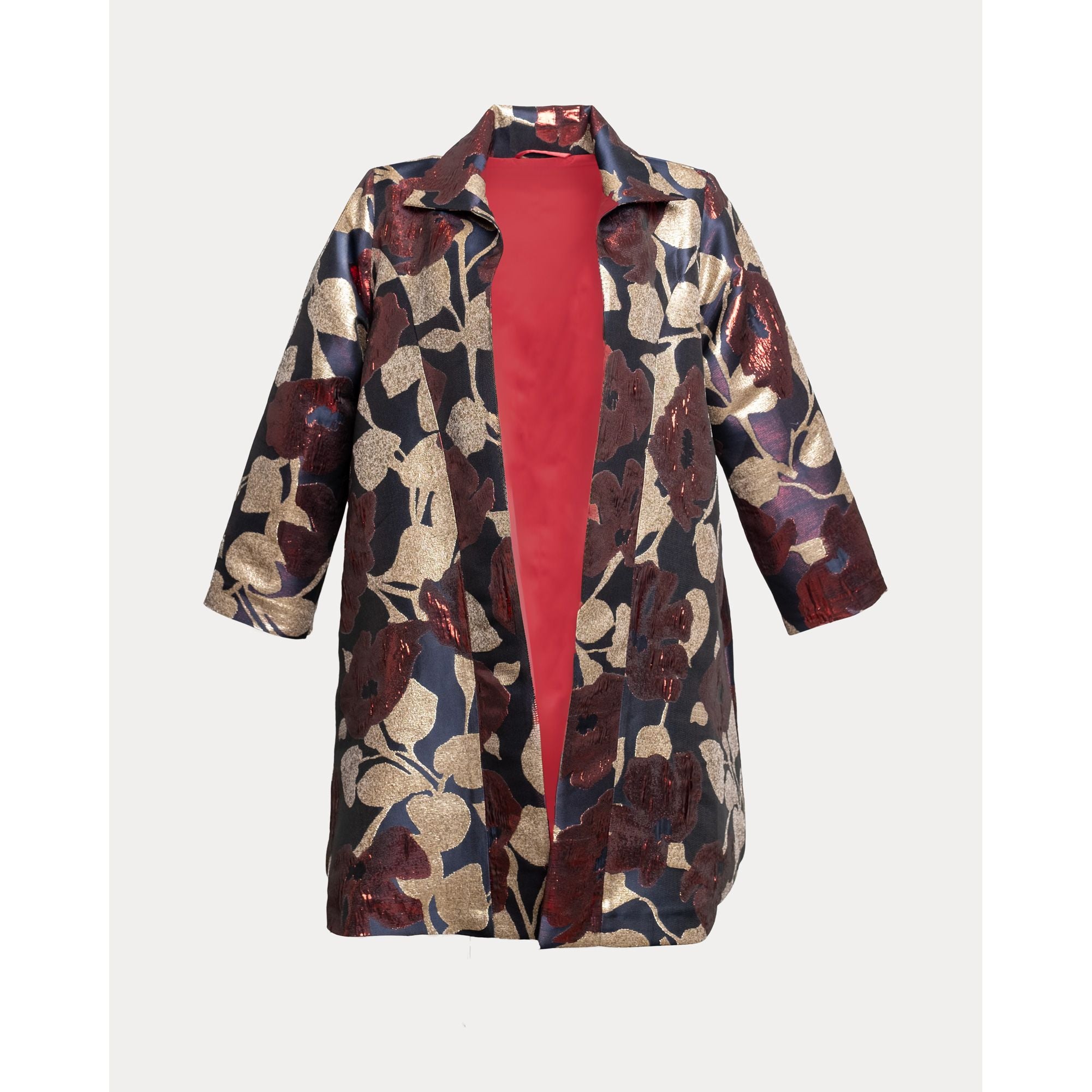 Cornelia Swing Coat Floating Floral Jacquard Navy/Gold/Multi