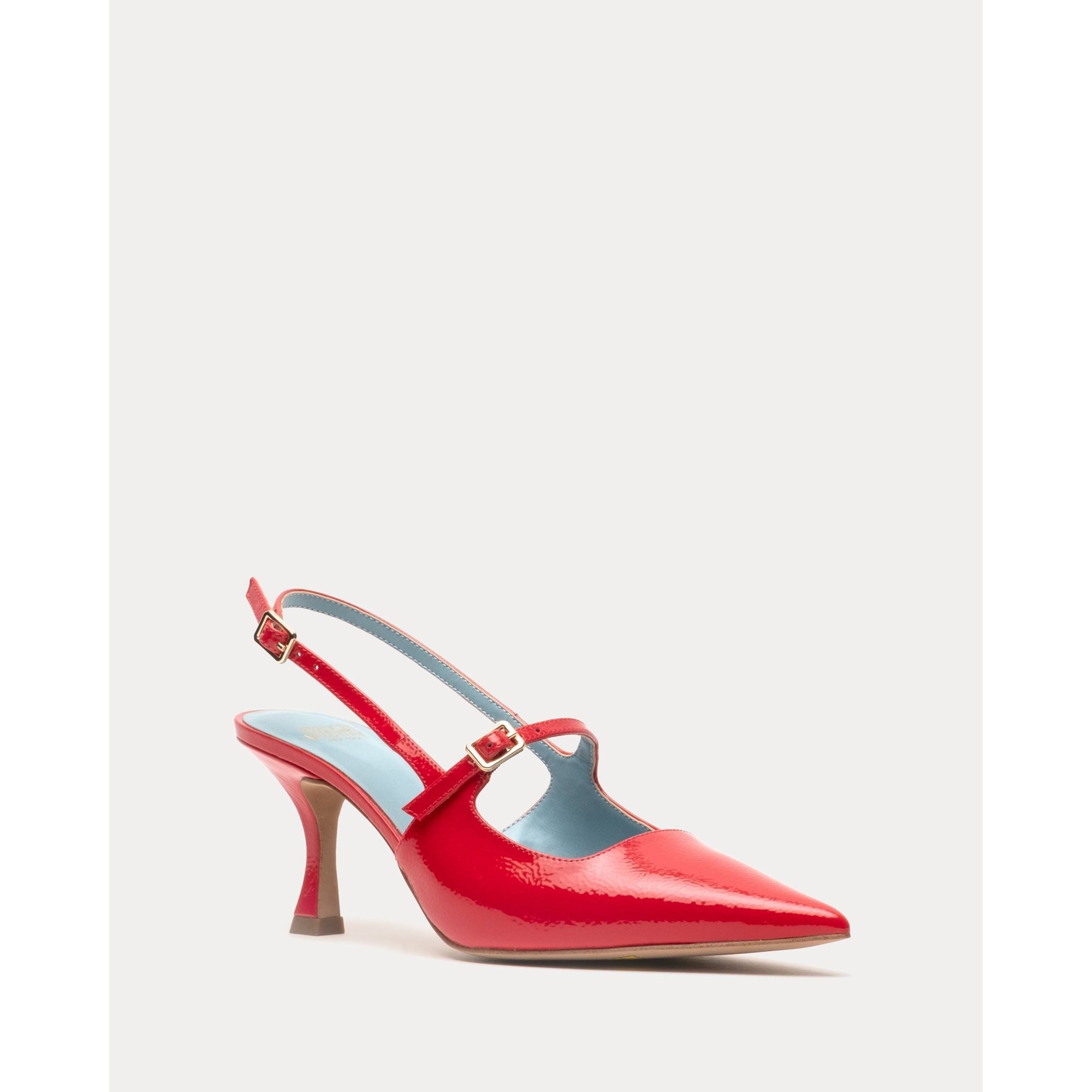 Vivi Pump w/Buckle Crinkled Leather Leather Geranium