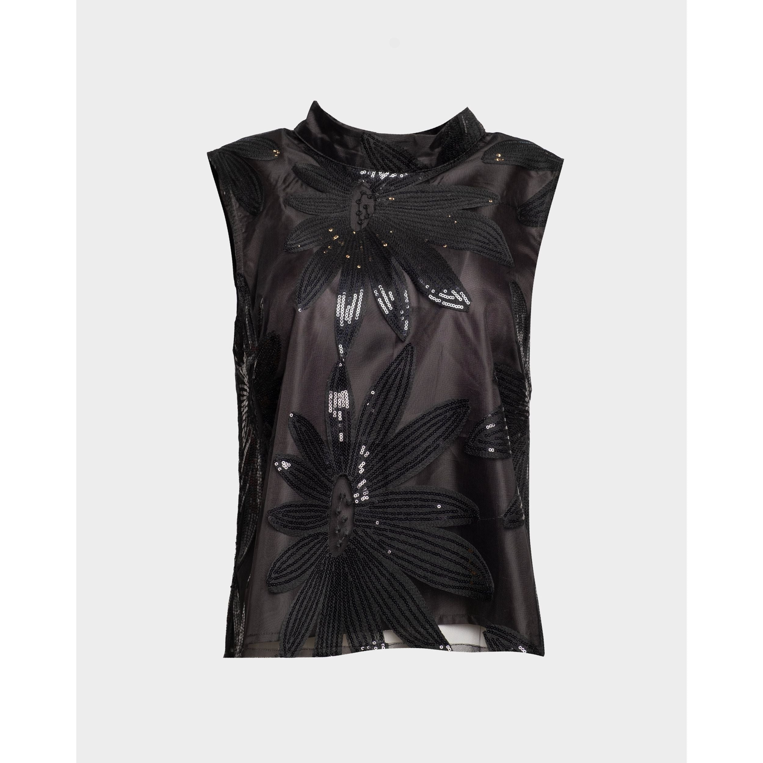 Diplomat Top Sequin Floral Tulle Mesh/Sequin Black