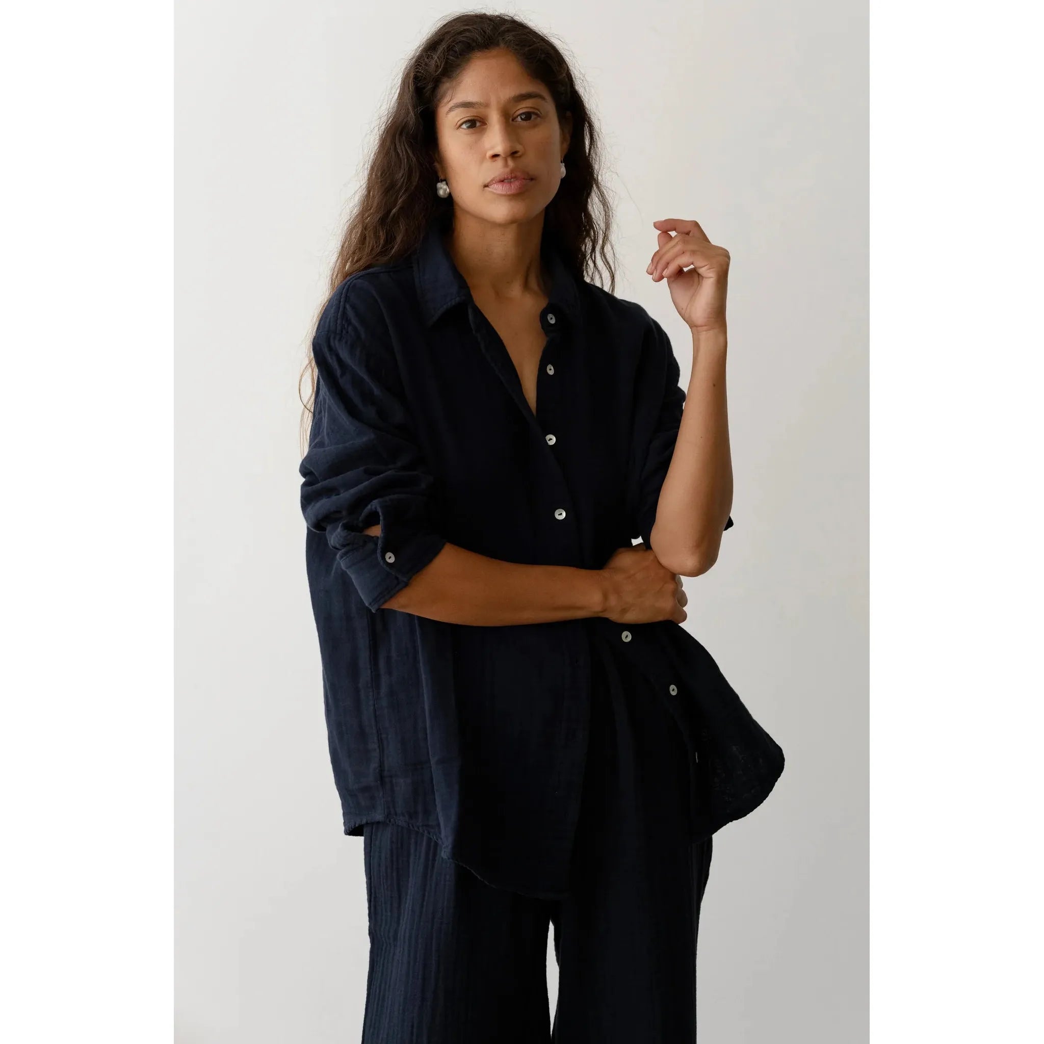 Light Gray Donni The Bubble Shirt Navy