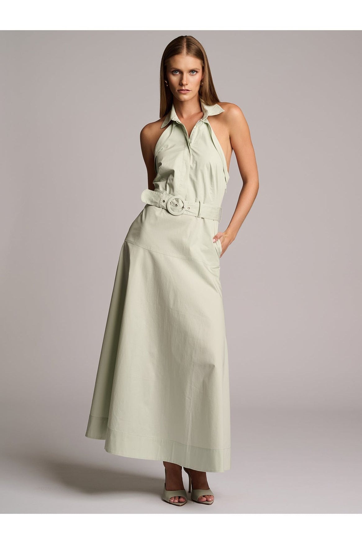 ELOISE DRESS  - PISTACHIO HEVRON