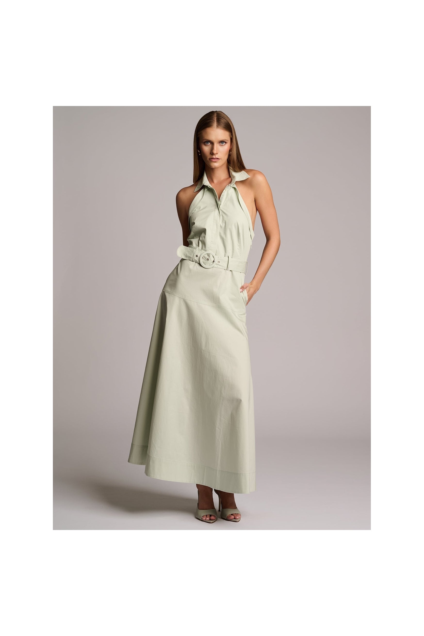 ELOISE DRESS  - PISTACHIO HEVRON