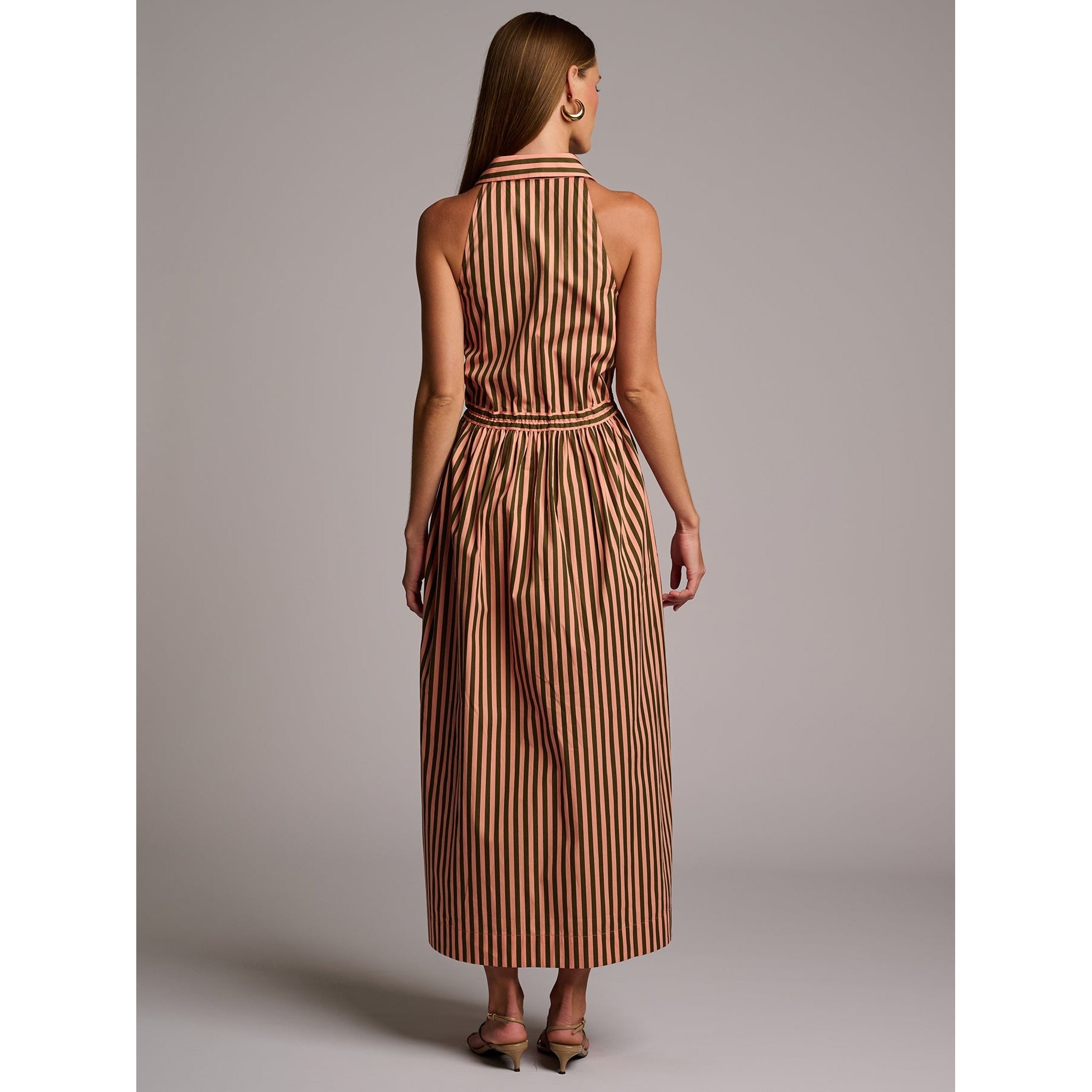 STELLA DRESS  - APRICOT STRIPE HEVRON