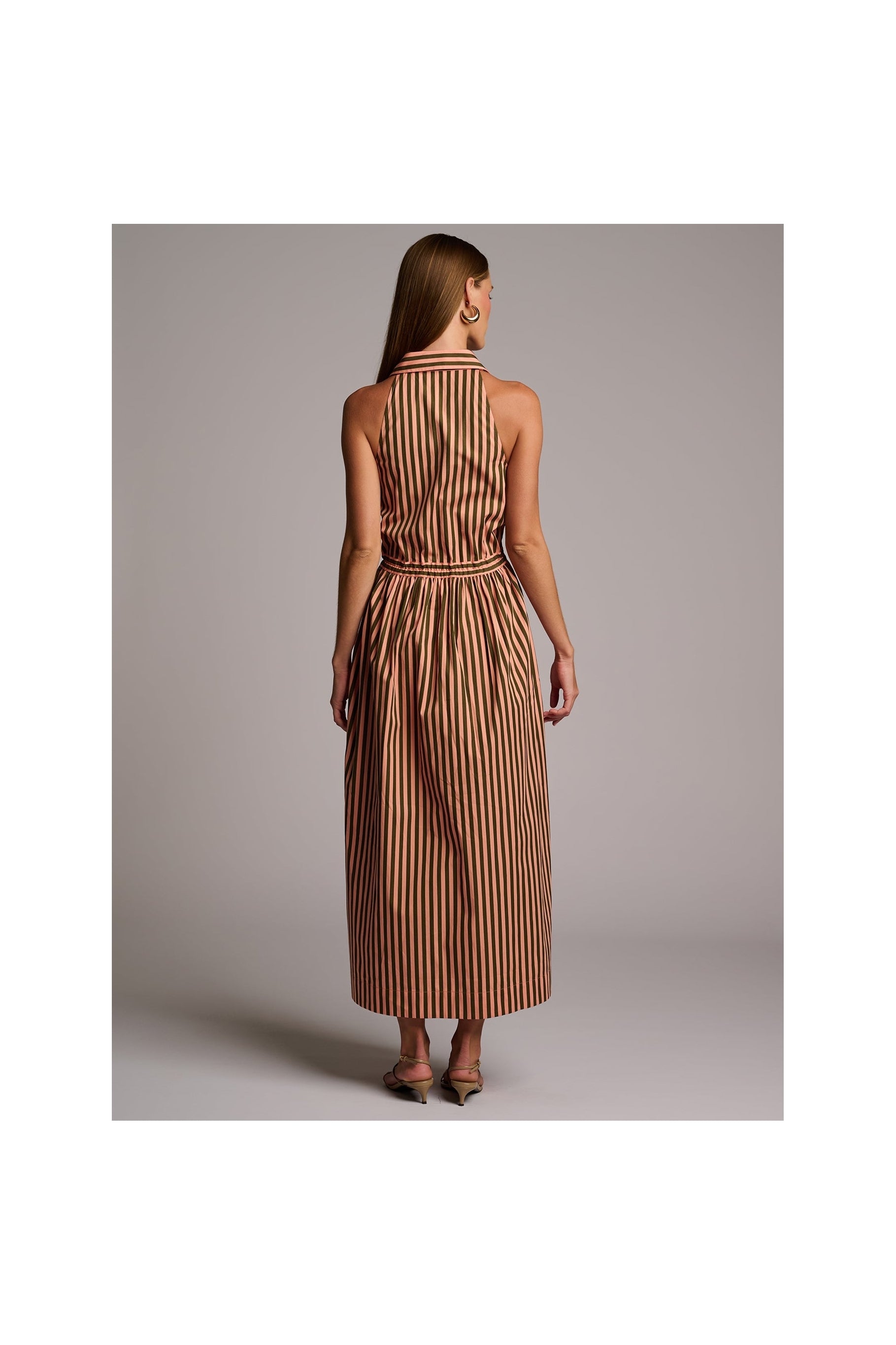 STELLA DRESS  - APRICOT STRIPE HEVRON