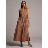 STELLA DRESS  - APRICOT STRIPE HEVRON