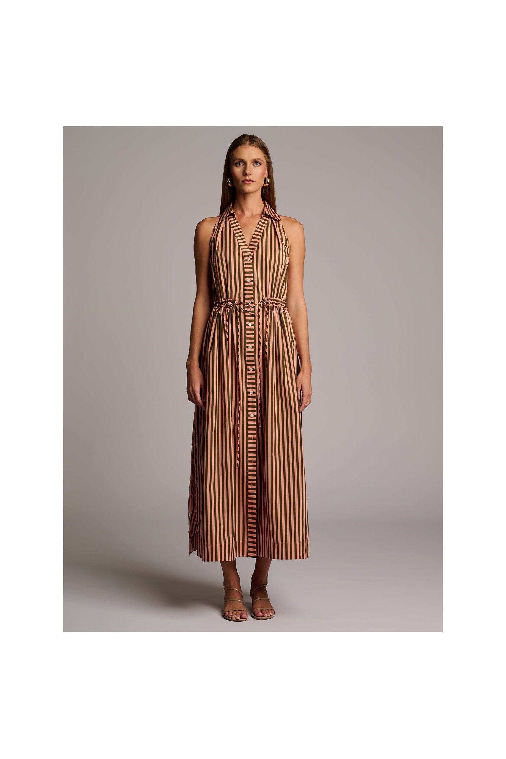 STELLA DRESS  - APRICOT STRIPE HEVRON